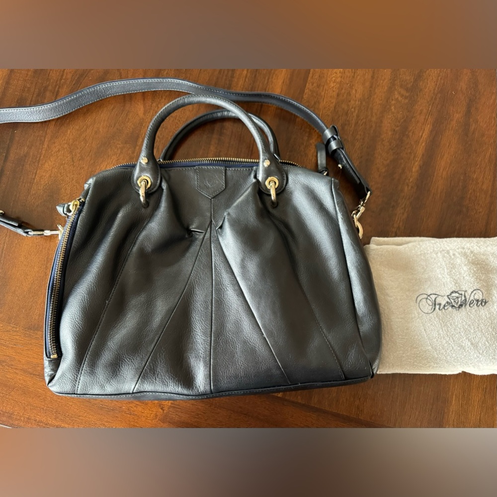 Tre Vero dark denim navy blue soft leather shoulder bag purse